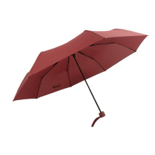 preço barato pongee colorido vermelho brilhante guarda-chuva aberto manual de três dobras